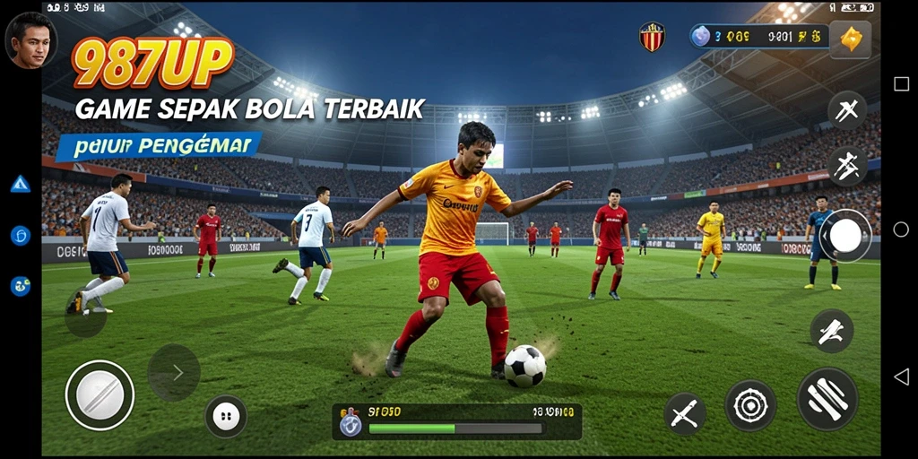 Screenshot gameplay 987UP dengan aksi pertandingan sepak bola yang realistis.