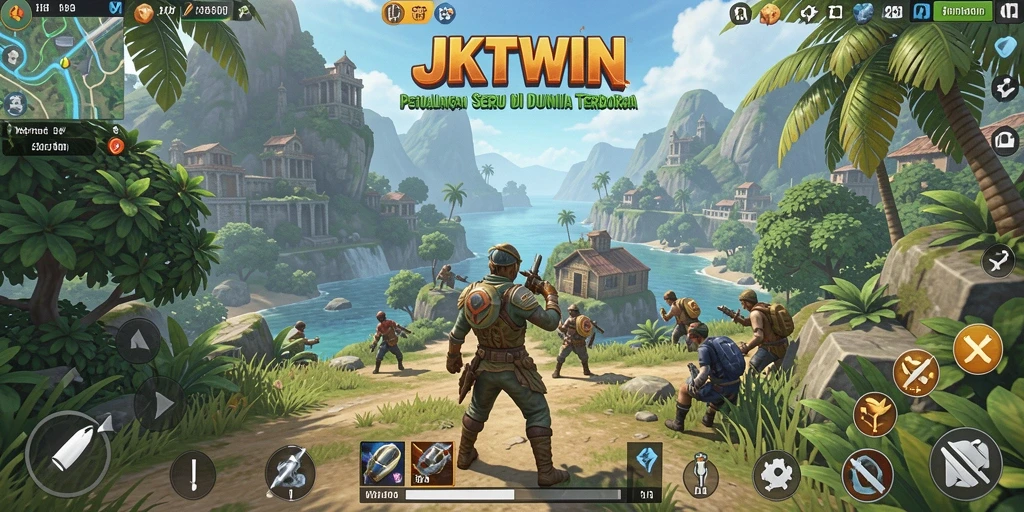 Tampilan gameplay JKTWIN menampilkan dunia terbuka yang luas dan detail.