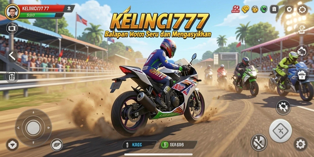 Screenshot gameplay KELINCI777 menampilkan balapan motor yang menegangkan dan seru.