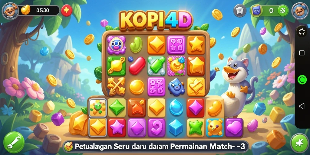 Tampilan menarik gameplay KOPI4D dengan kombinasi warna cerah.