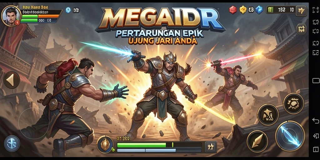 Tangkapan layar MEGAIDR menampilkan pertarungan penuh aksi dan karakter yang kuat.