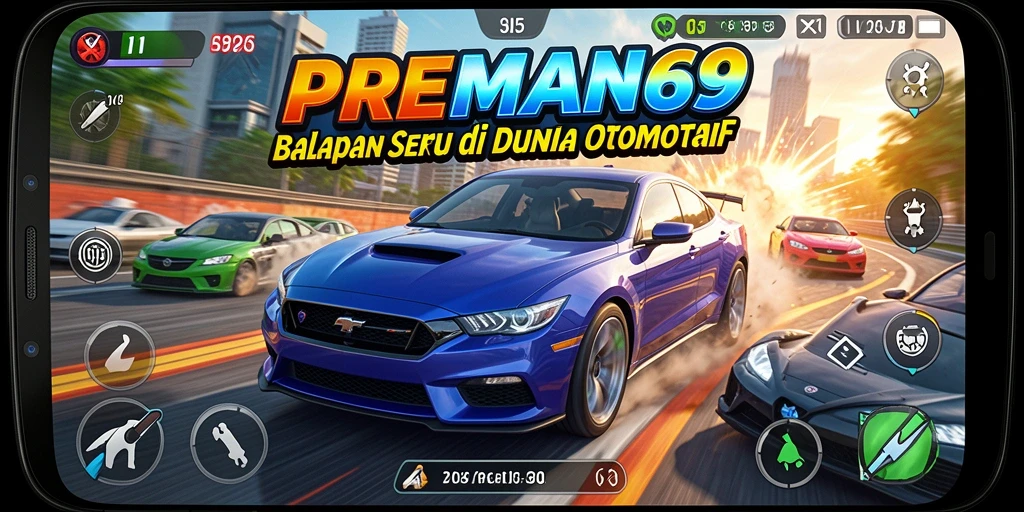 Screenshot gameplay PREMAN69 dengan balapan yang mendebarkan.