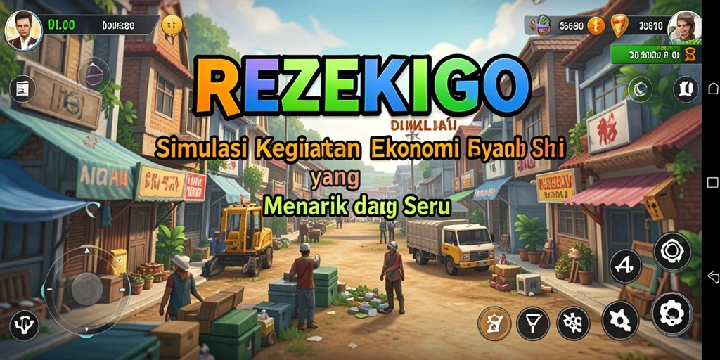 Tampilan gameplay REZEKIGO yang seru dan mendidik dalam simulasi kegiatan ekonomi.