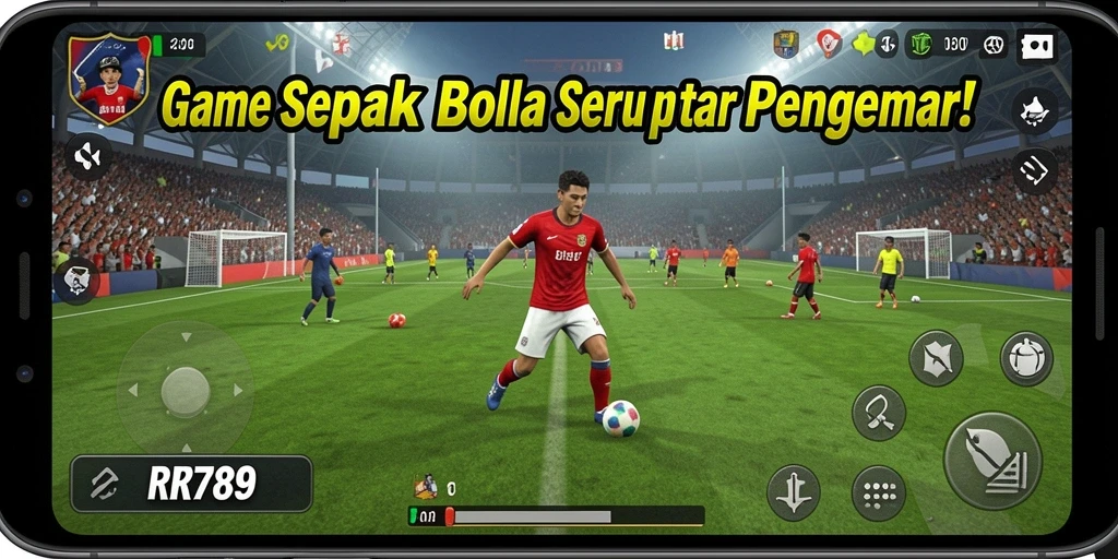 Screenshot gameplay dari RR789 yang menampilkan aksi pertandingan sepak bola.