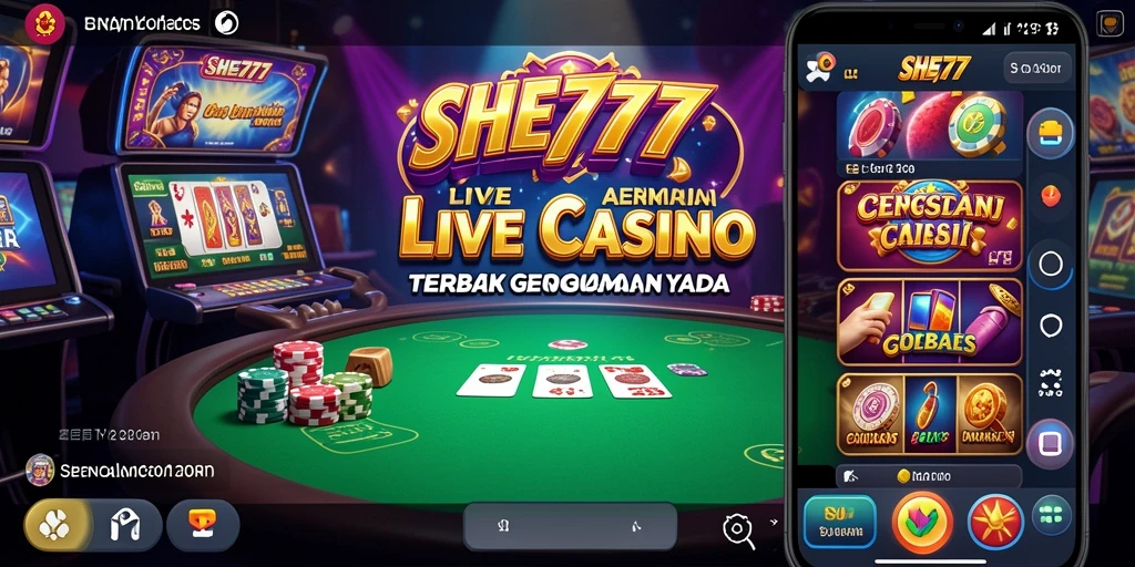 Screenshot gameplay SHE777 dengan dealer langsung dan pilihan permainan menarik.